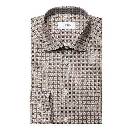 Geometric Flower Print Shirt Brown - Eton Shirts