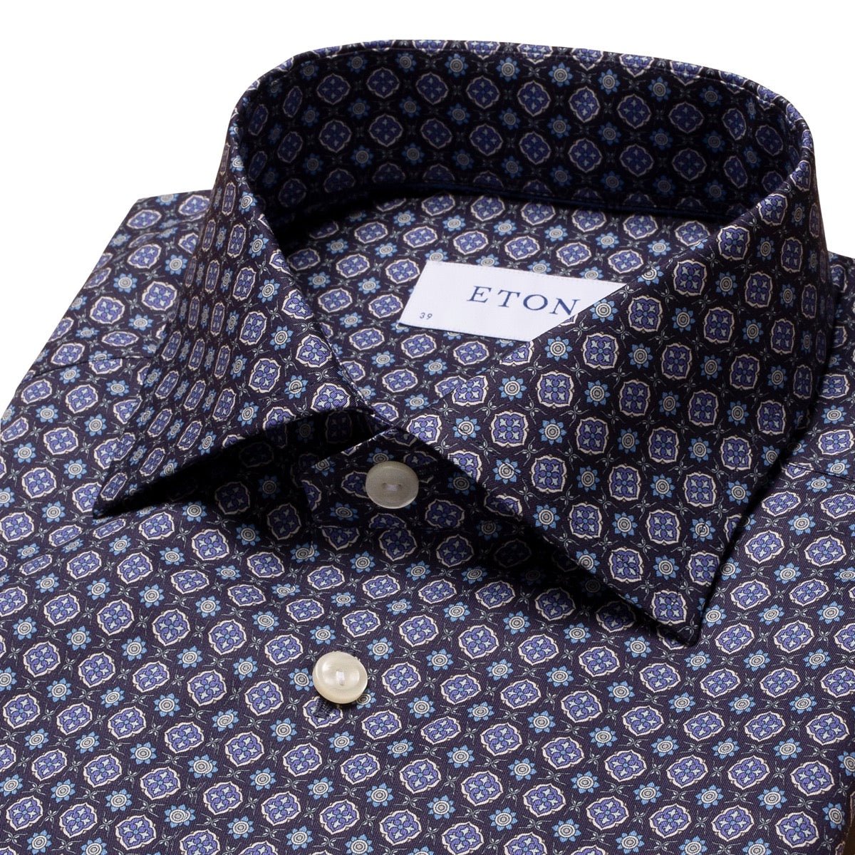 Geometric Flower Print Shirt Navy - Eton Shirts