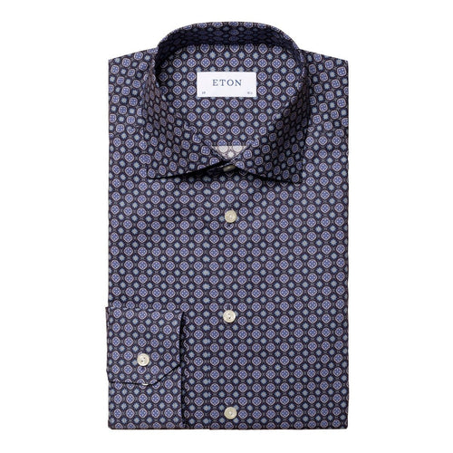 Geometric Flower Print Shirt Navy - Eton Shirts