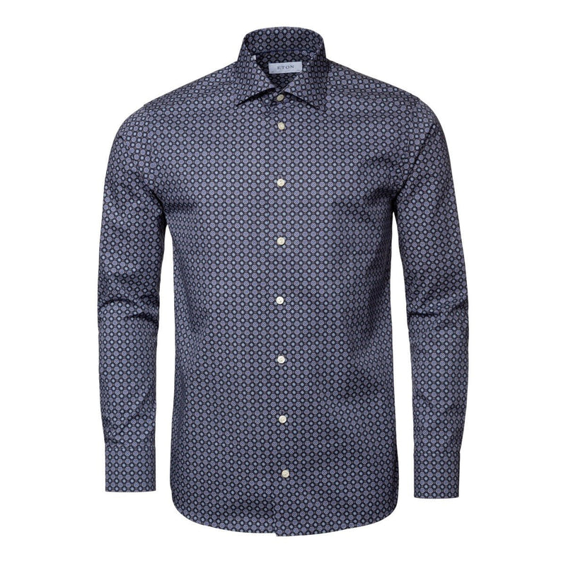 Geometric Flower Print Shirt Navy - Eton Shirts