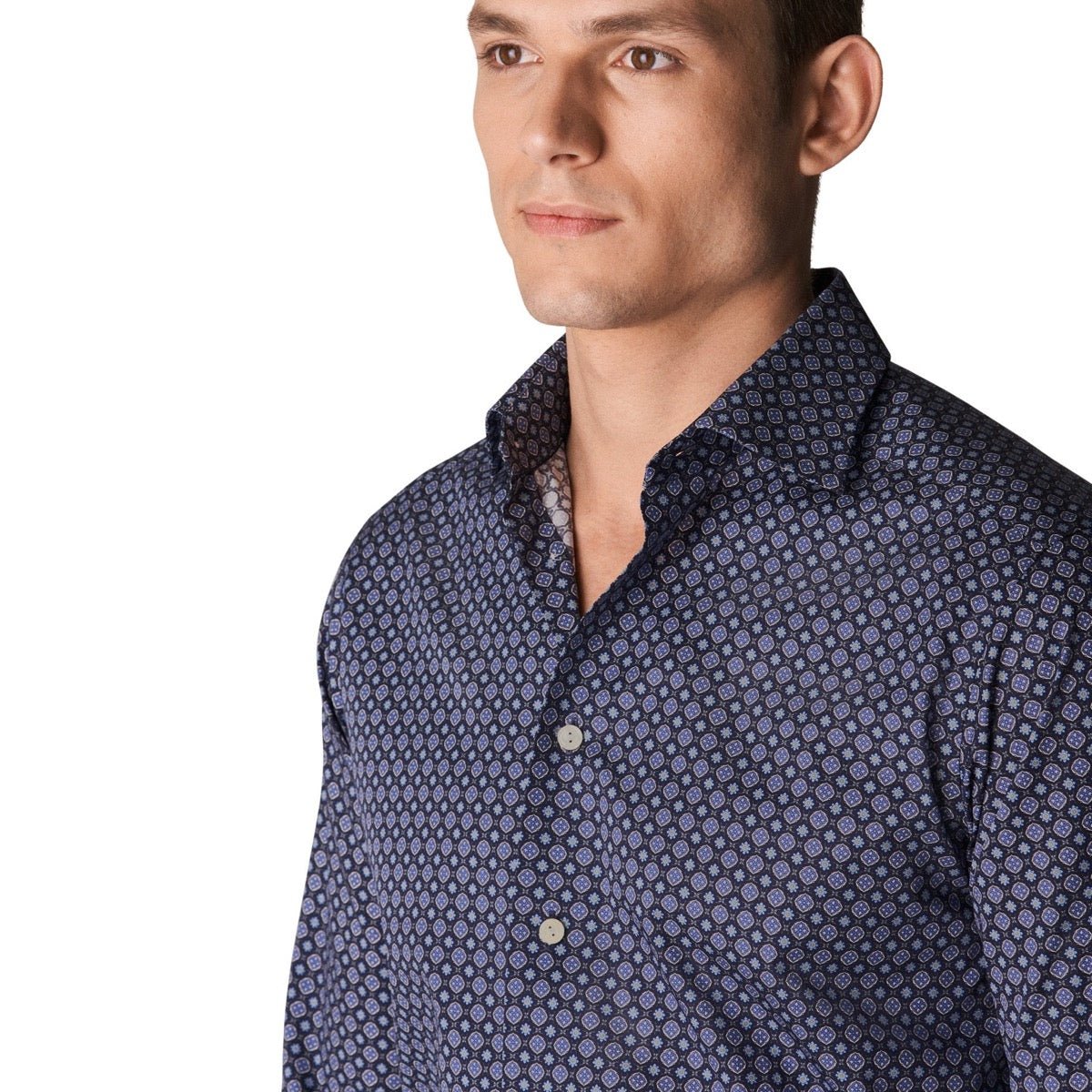 Geometric Flower Print Shirt Navy - Eton Shirts