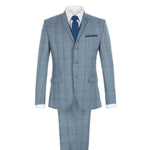 Gibson 3 Button Check Suit Blue - Gibson London