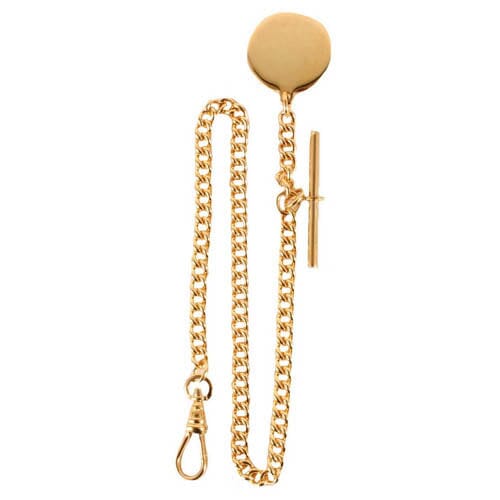 Gold Albert T Bar Chain with Engravable Fob Leonard Silver
