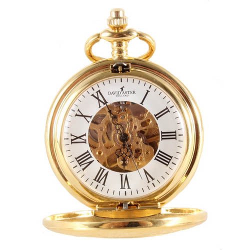 Gold Patterned Half Hunter Mechanical Pocket Watch - Leonard Silver