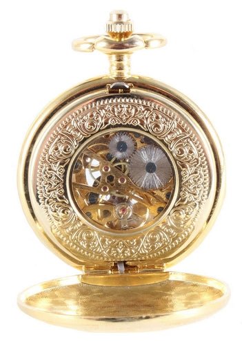 Gold Patterned Half Hunter Mechanical Pocket Watch - Leonard Silver