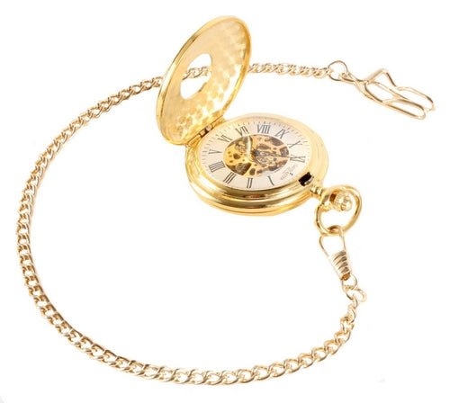 Gold Patterned Half Hunter Mechanical Pocket Watch - Leonard Silver