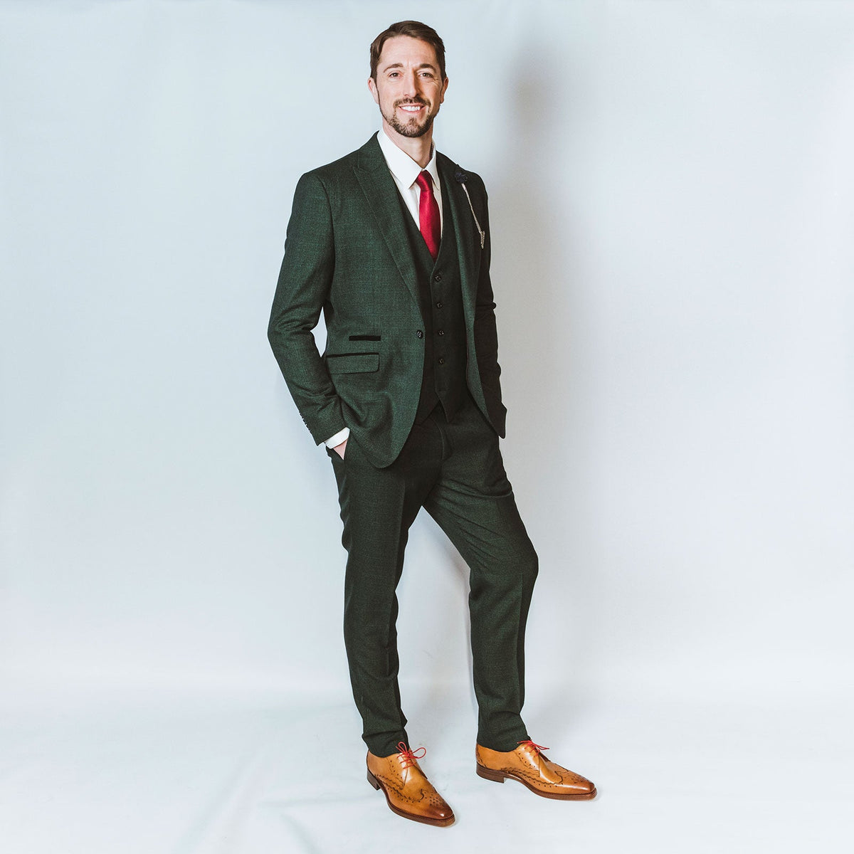 Green Check Peak Lapel Suit - Leonard Silver