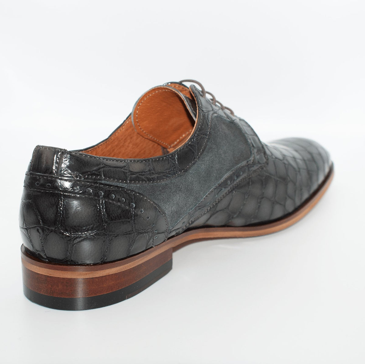 Grey Crocodile Skin Effect Derby - Lacuzzo