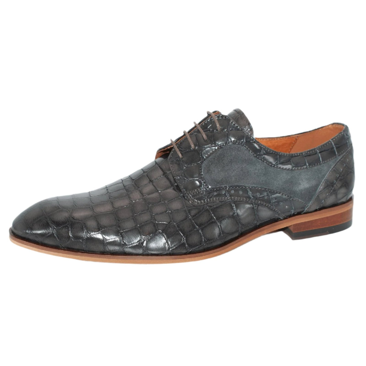 Grey Crocodile Skin Effect Derby - Lacuzzo