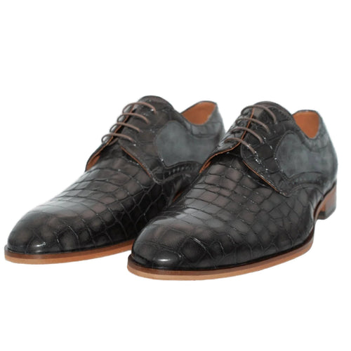 Grey Crocodile Skin Effect Derby - Lacuzzo