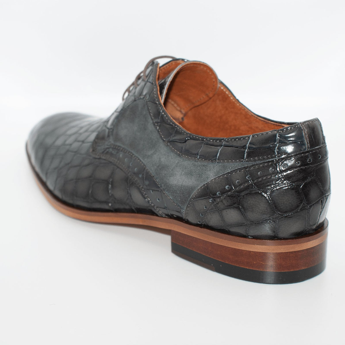 Grey Crocodile Skin Effect Derby - Lacuzzo