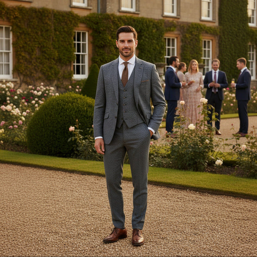 Grey Gingham Check Suit - Remus Uomo