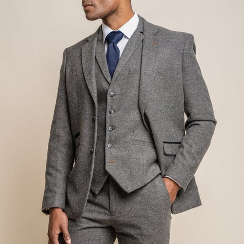 Grey Herringbone Suit - Leonard Silver