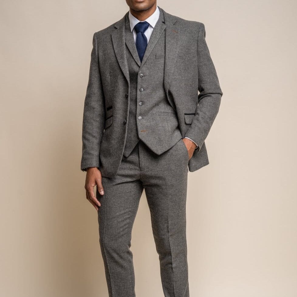 Grey Herringbone Suit - Leonard Silver