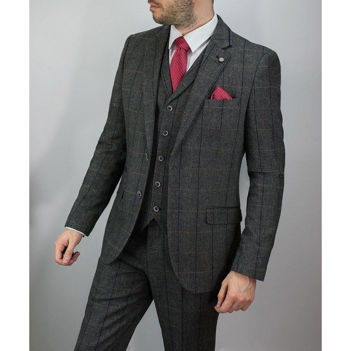 Grey Tweed 3 Piece Suit Short Fitting - Leonard Silver Suits