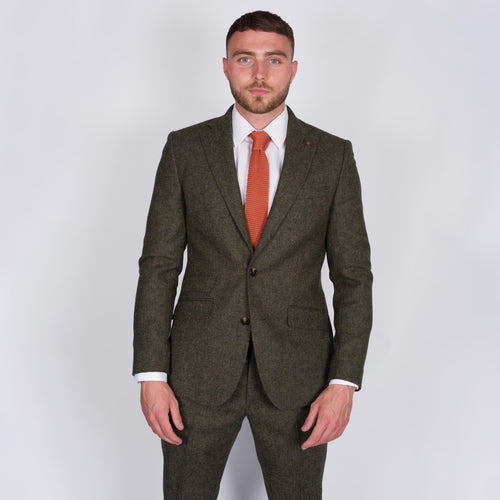 Hunter Green Plain Weave Tweed Suit - Torre