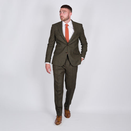 Hunter Green Plain Weave Tweed Suit - Torre