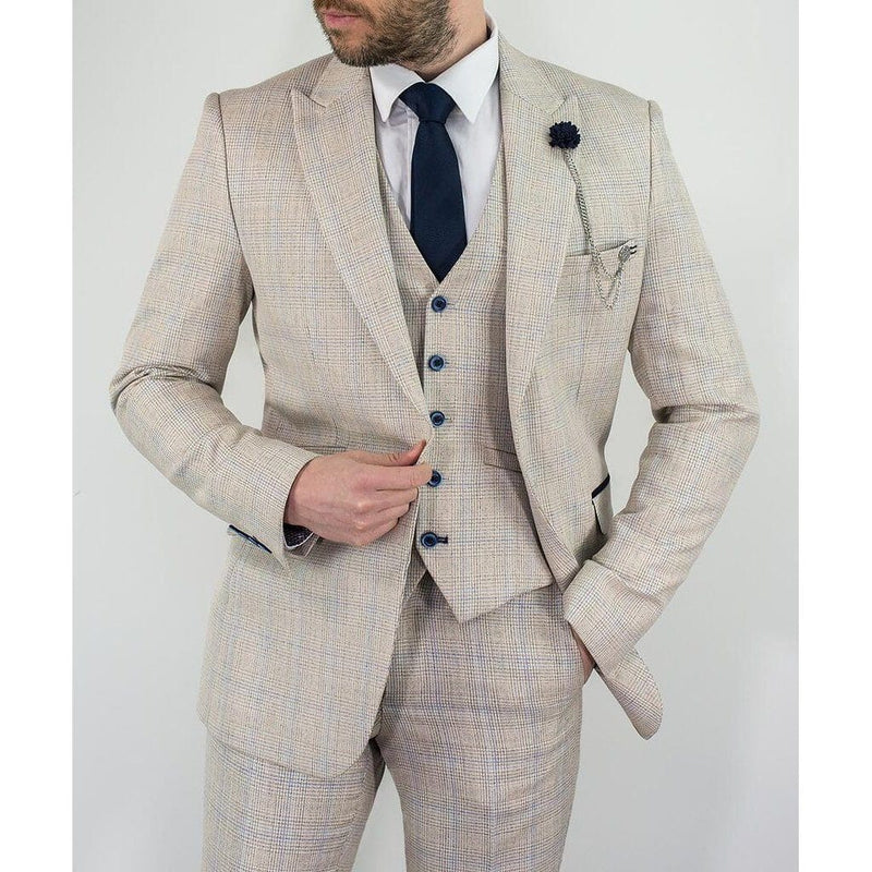 Ivory Jacket With Check & Peak Lapels - Leonard Silver