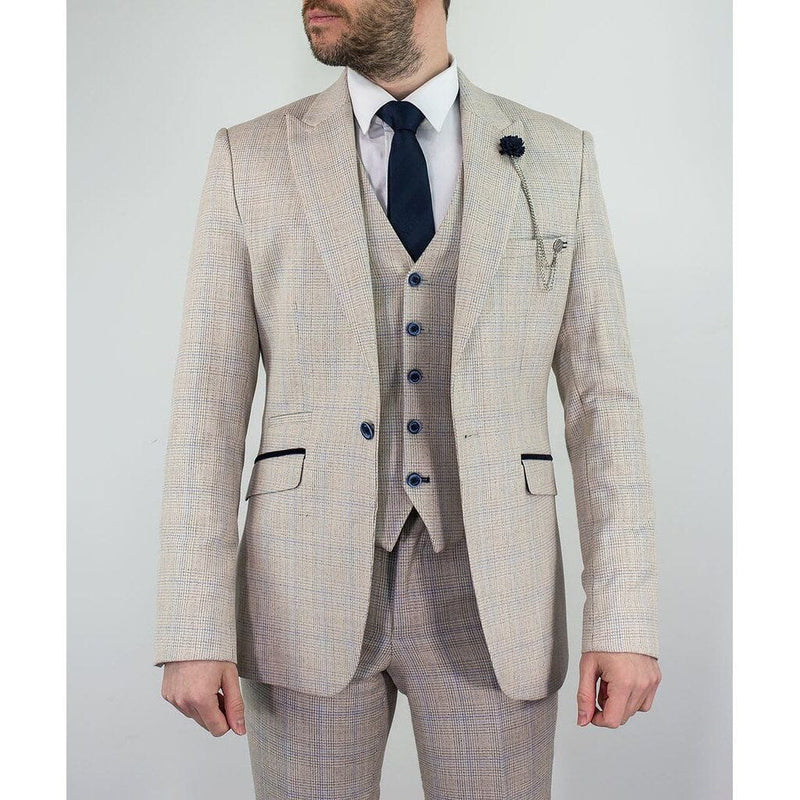 Ivory Jacket With Check & Peak Lapels - Leonard Silver