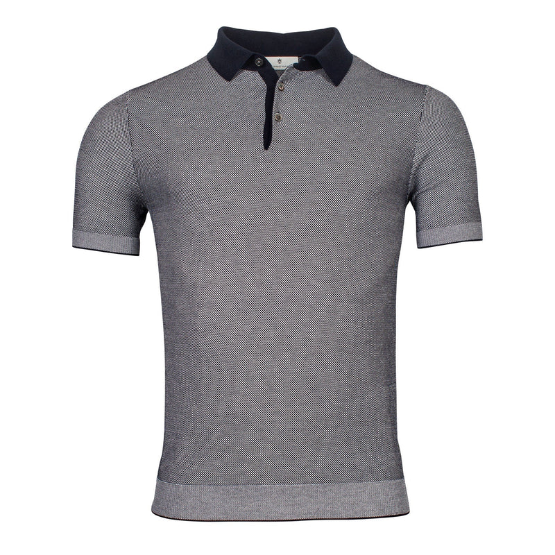 Jacquard Navy Polo Shirt - Thomas Maine