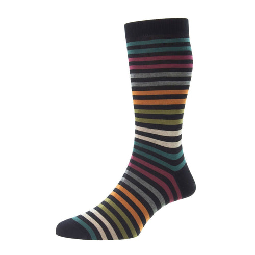Kilburn All Over Stripe Egyptian Cotton Socks Black - Pantherella