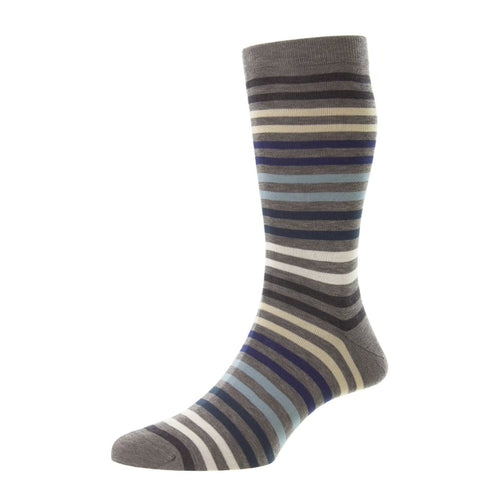 Kilburn All Over Stripe Egyptian Cotton Socks Mid Grey - Pantherella