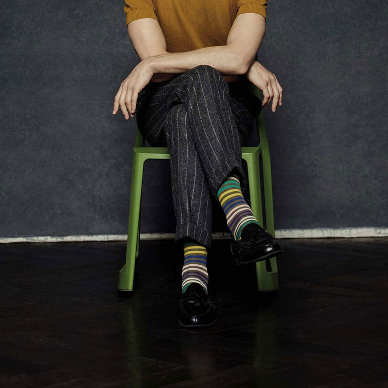 Kilburn All Over Stripe Egyptian Cotton Socks Mid Grey - Pantherella