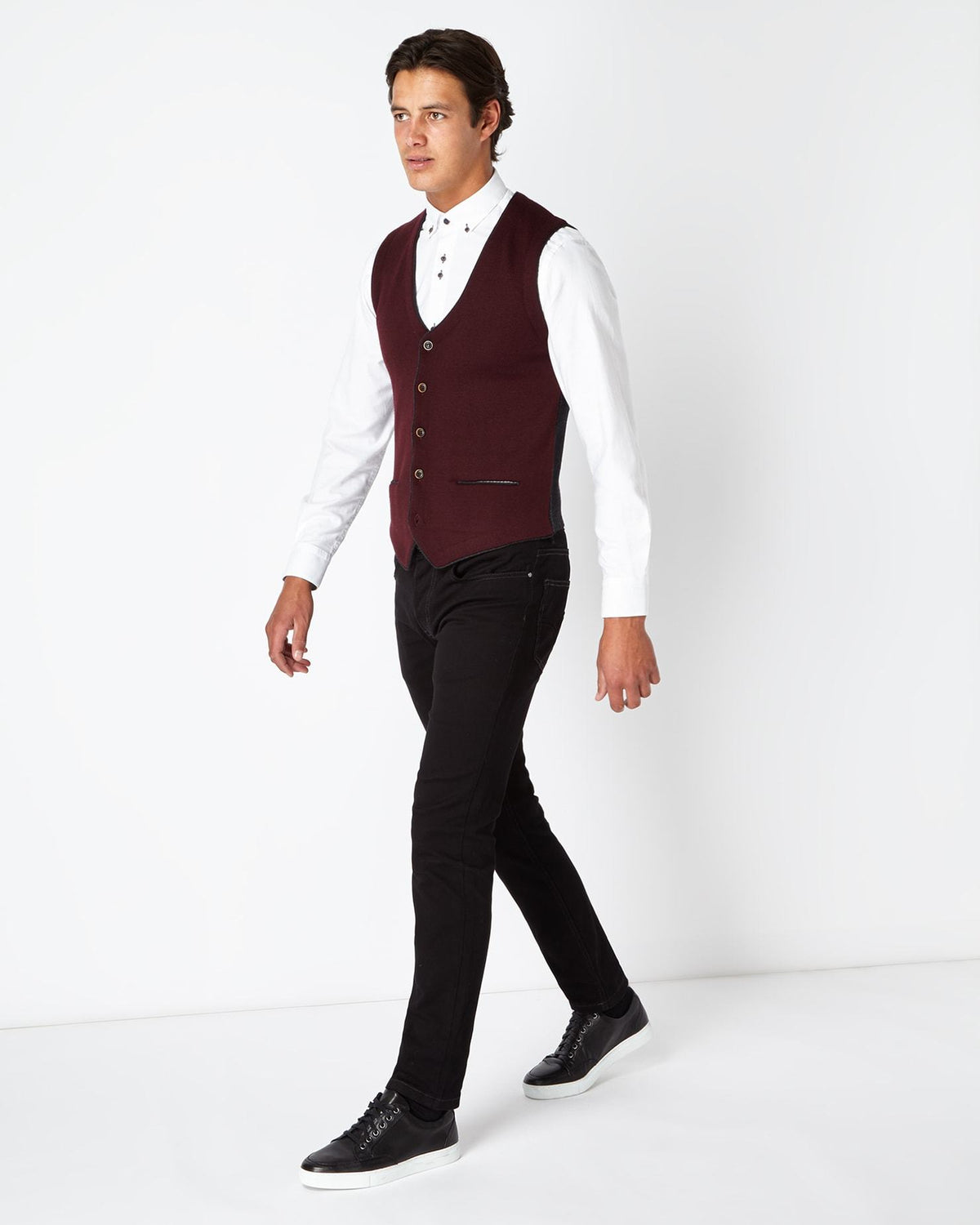Knitted Waistcoat Burgundy or Navy Leonard Silver1