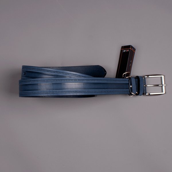 Leather Belt, Blue - Lacuzzo