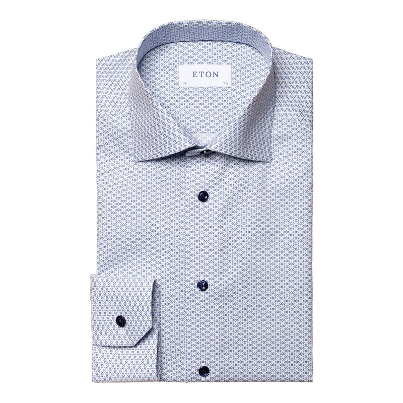 Light Blue Geo Print Shirt - Eton Shirts