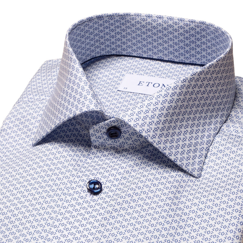 Light Blue Geo Print Shirt - Eton Shirts