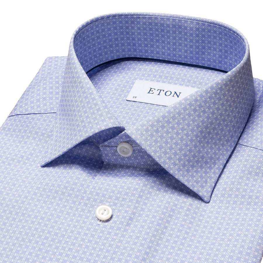 Light Blue Geometric Poplin Shirt - Eton Shirts