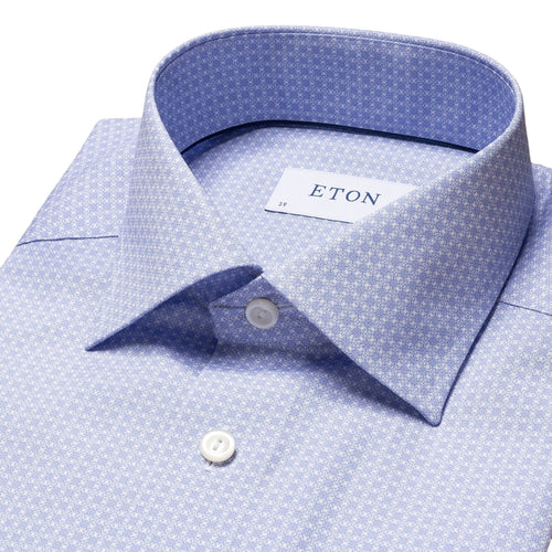 Light Blue Geometric Poplin Shirt - Eton Shirts