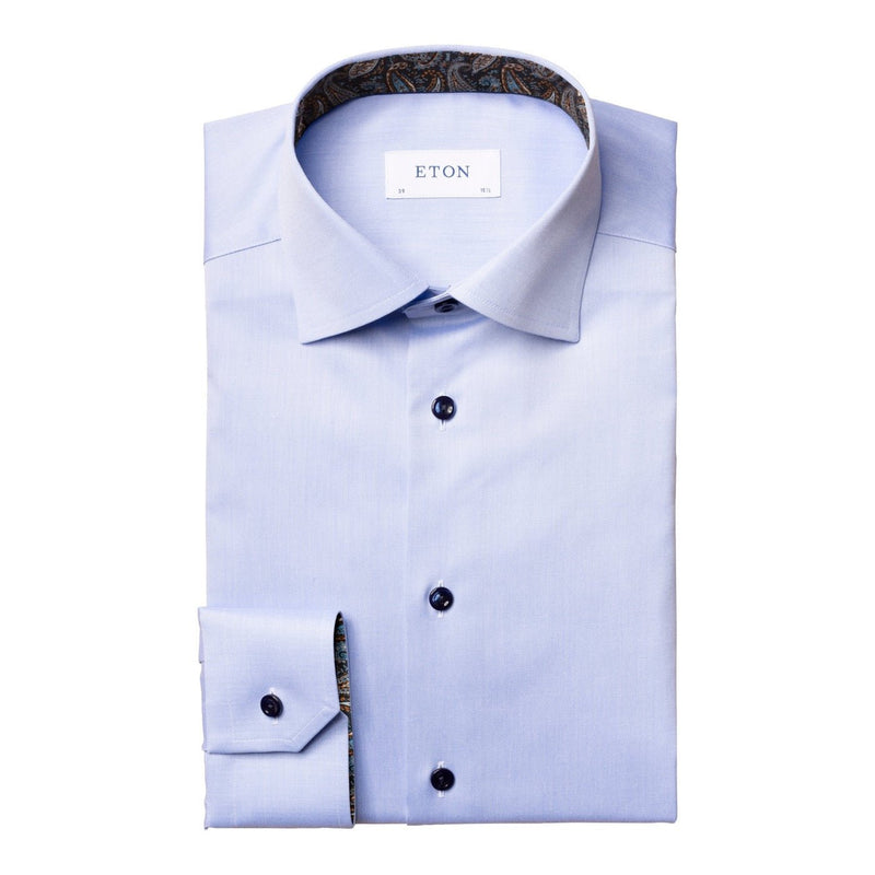 Light Blue Paisley Insert Shirt With Blue Buttons - Eton Shirts