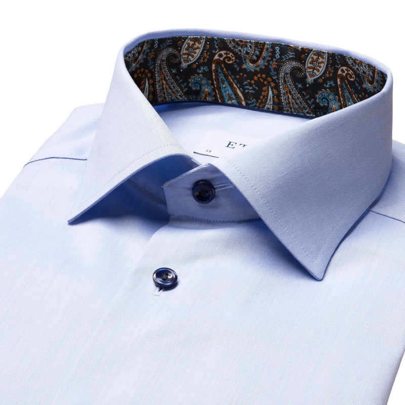 Light Blue Paisley Insert Shirt With Blue Buttons - Eton Shirts