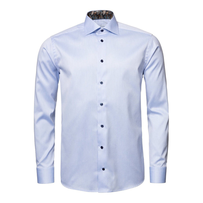 Light Blue Paisley Insert Shirt With Blue Buttons - Eton Shirts