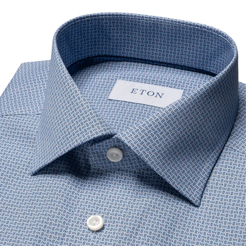 Light Blue Printed Geometric Shirt - Eton Shirts