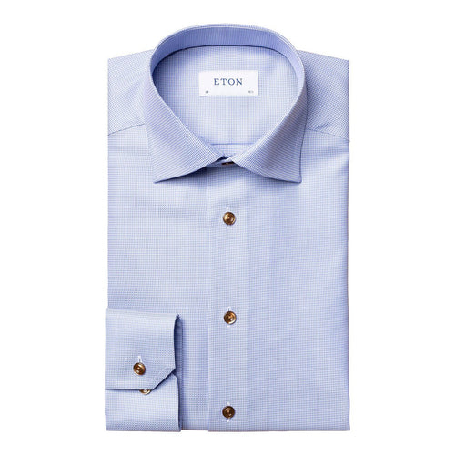 Light Blue Textured Twill Shirt - Eton Shirts