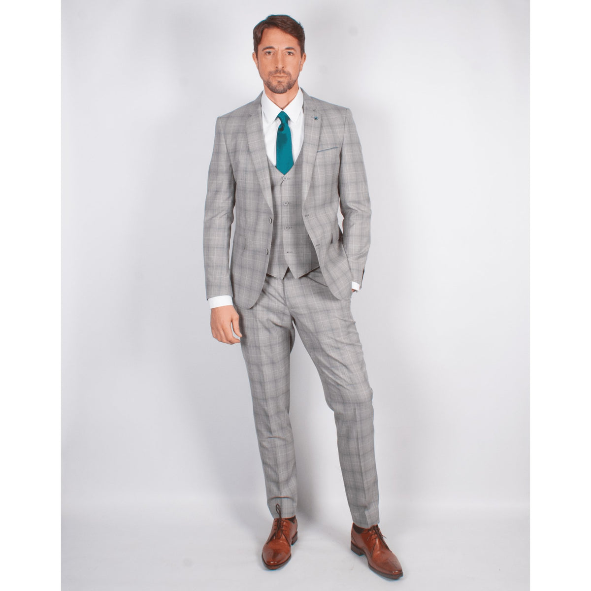 Light Grey Check Suit - Remus Uomo