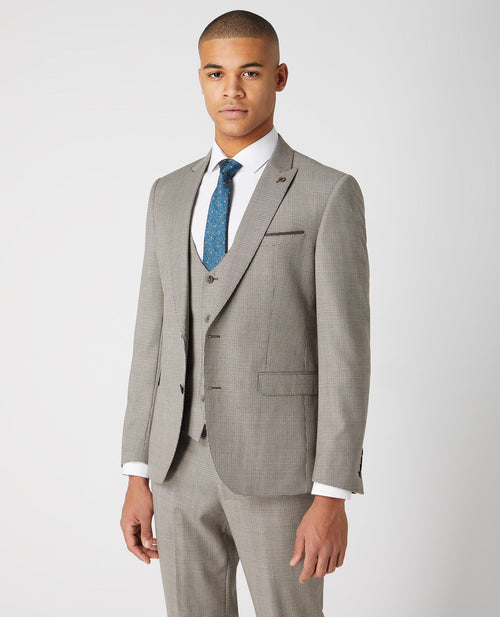 Mario Beige Houndstooth Suit - Remus Uomo