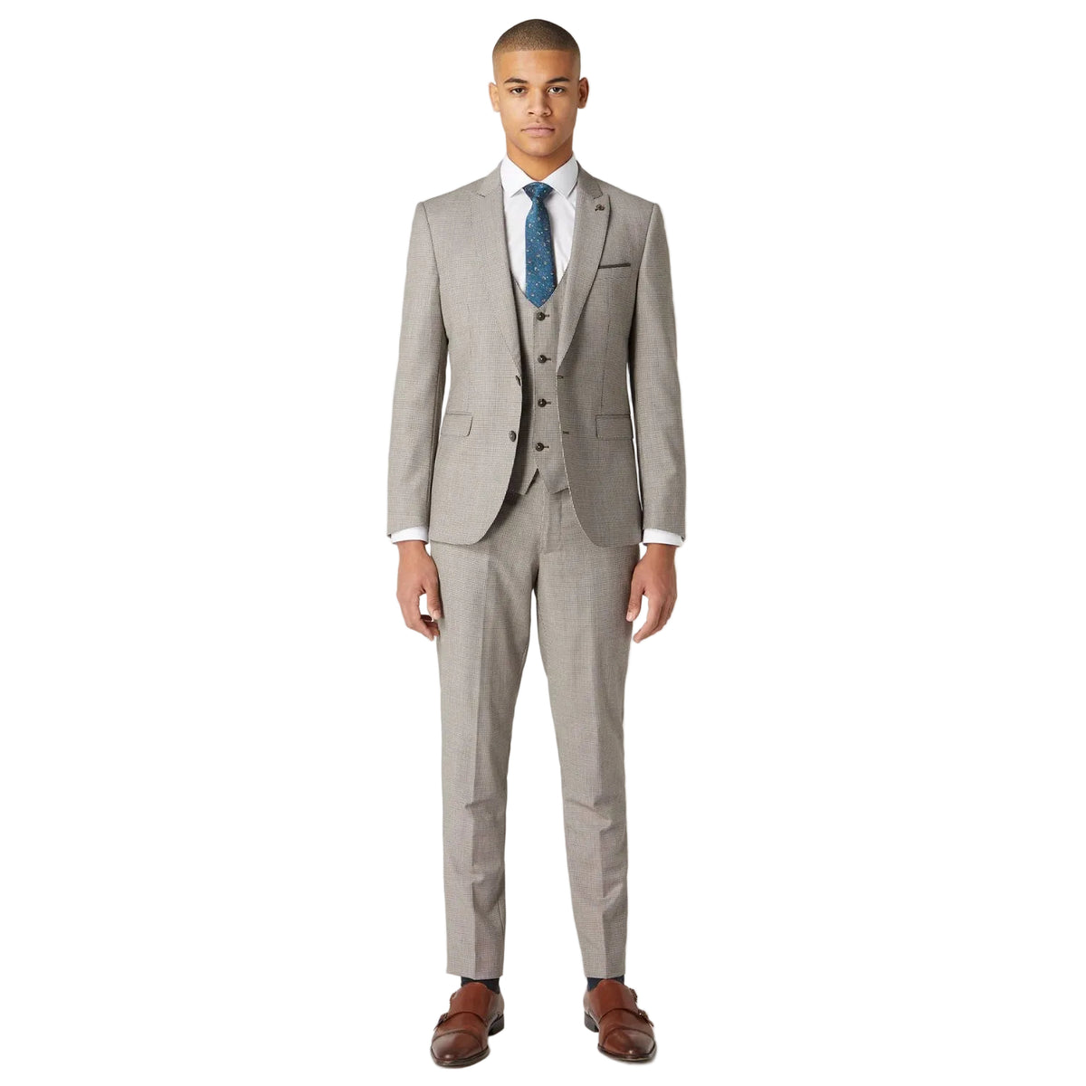 Mario Beige Houndstooth Suit - Remus Uomo