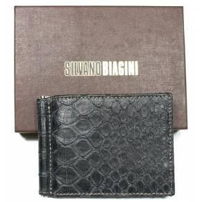 Mens Silvano Biagini Money Clip, Card Holder, Crocodile Print, Grey - Silvano Biagini