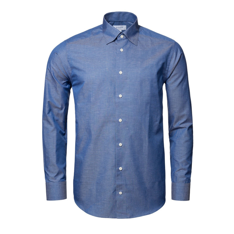 Mid Blue Cotton Linen Shirt - Eton Shirts