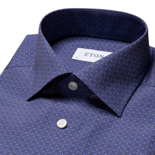 Mid Blue Geometric Poplin Shirt - Eton Shirts