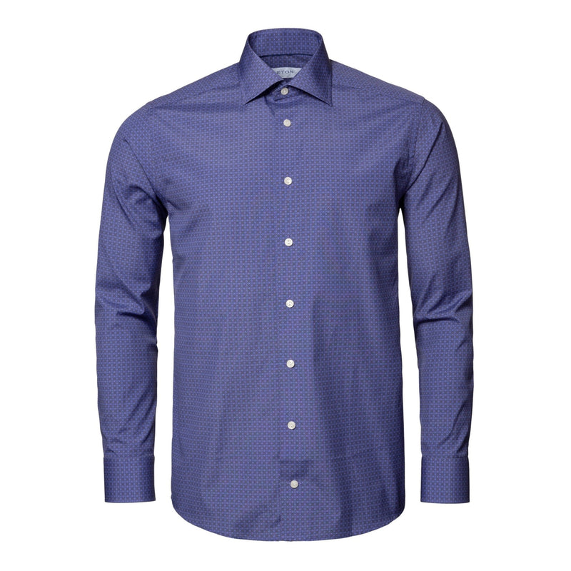 Mid Blue Geometric Poplin Shirt - Eton Shirts