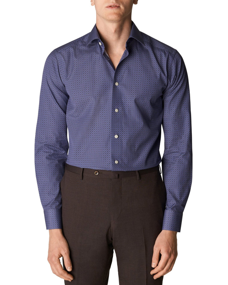 Mid Blue Geometric Poplin Shirt - Eton Shirts