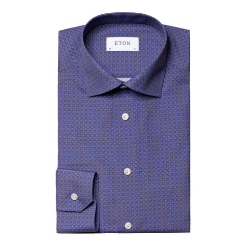 Mid Blue Geometric Poplin Shirt - Eton Shirts