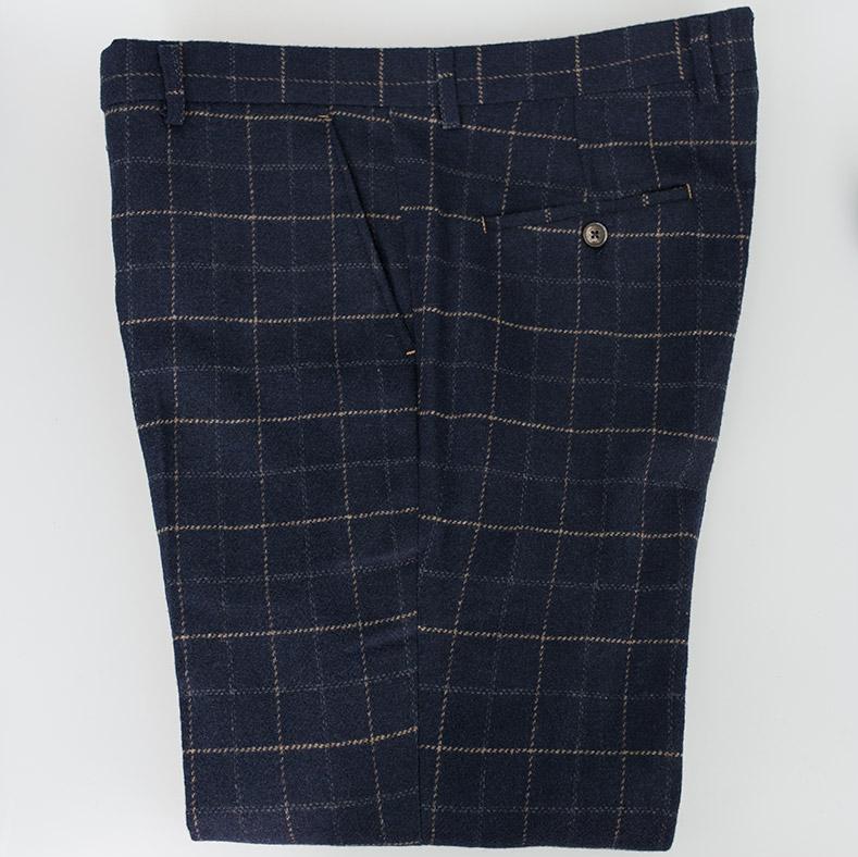 Multi Check Navy Tweed Trousers - Leonard Silver