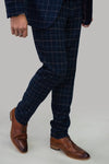 Multi Check Navy Tweed Trousers - Leonard Silver