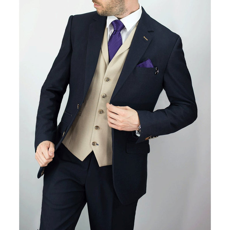 Navy 3 Piece Suit - Leonard Silver